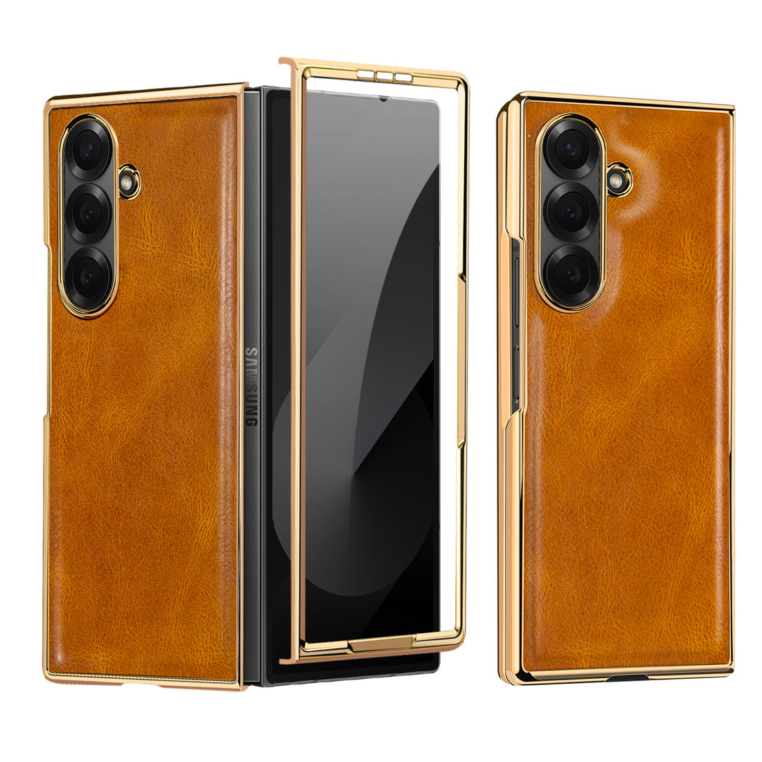 Galxy fold 6 leather chrome slim with stand front glass case