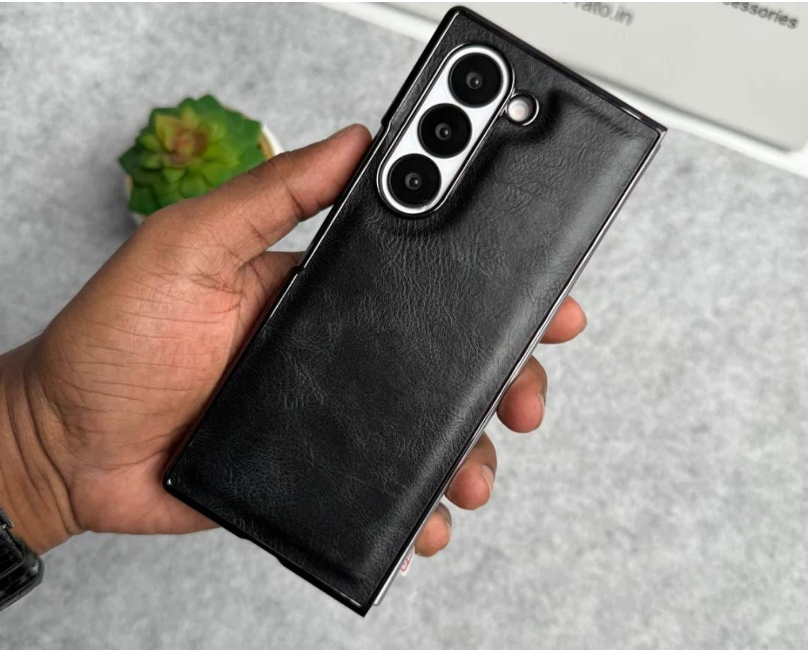 Galxy fold 6 leather chrome slim with stand front glass case