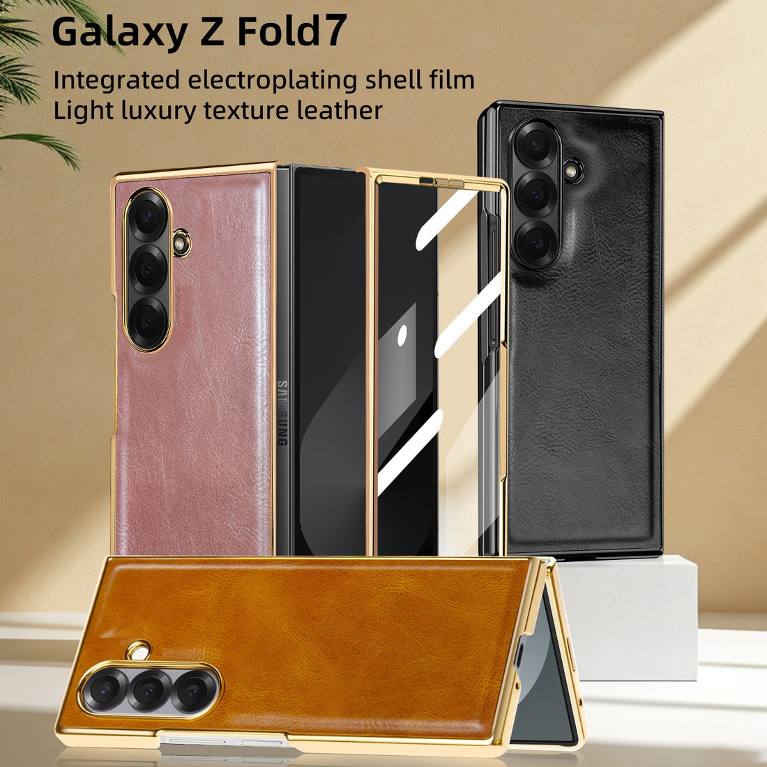 Galxy fold 6 leather chrome slim with stand front glass case