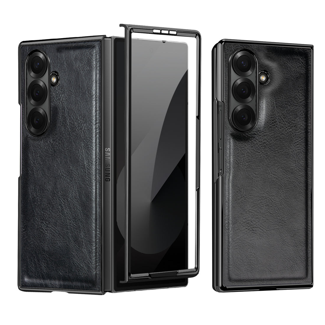 Galxy fold 6 leather chrome slim with stand front glass case