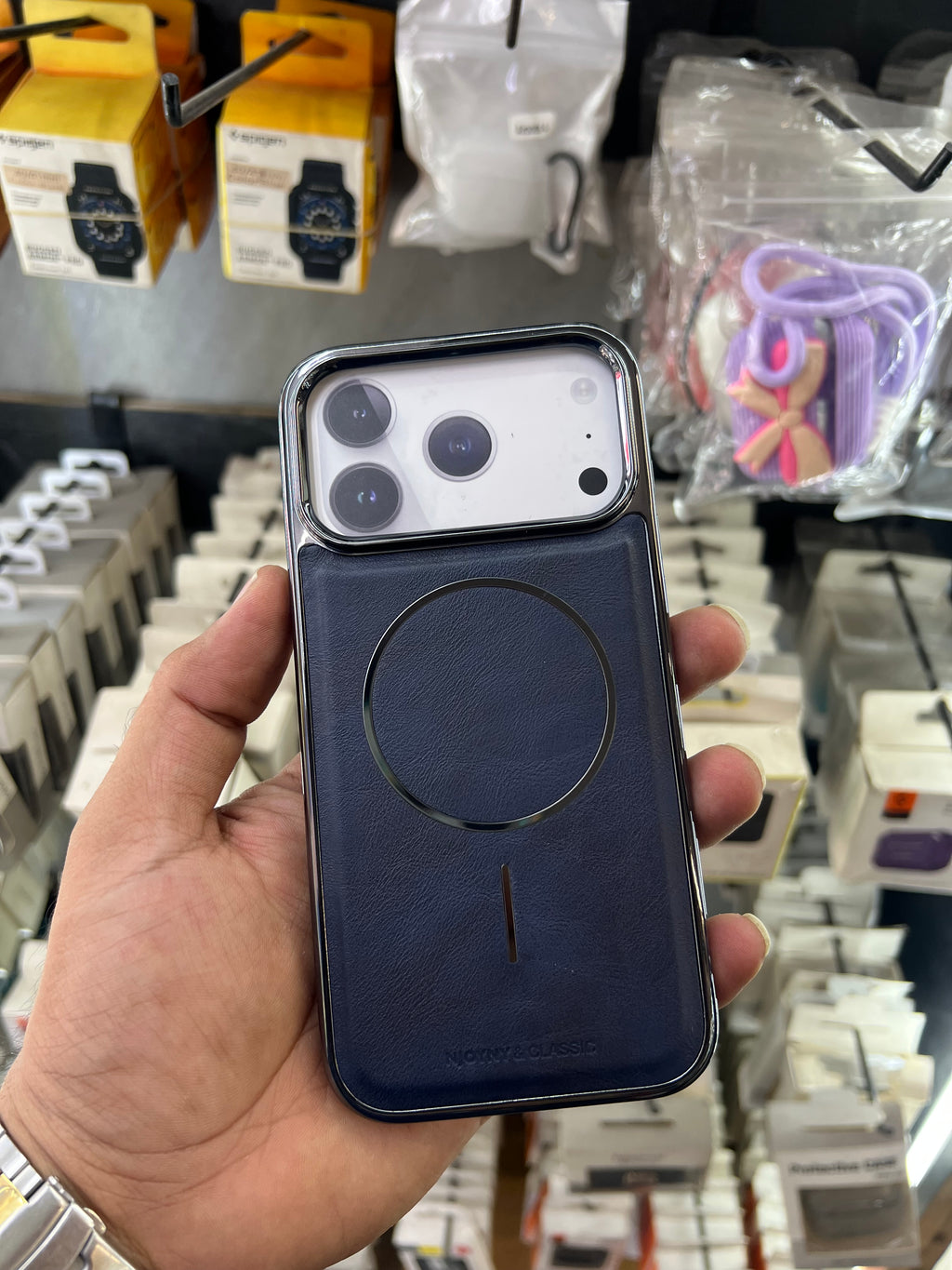 Ny blue leather magsafe case i phone 17 pro