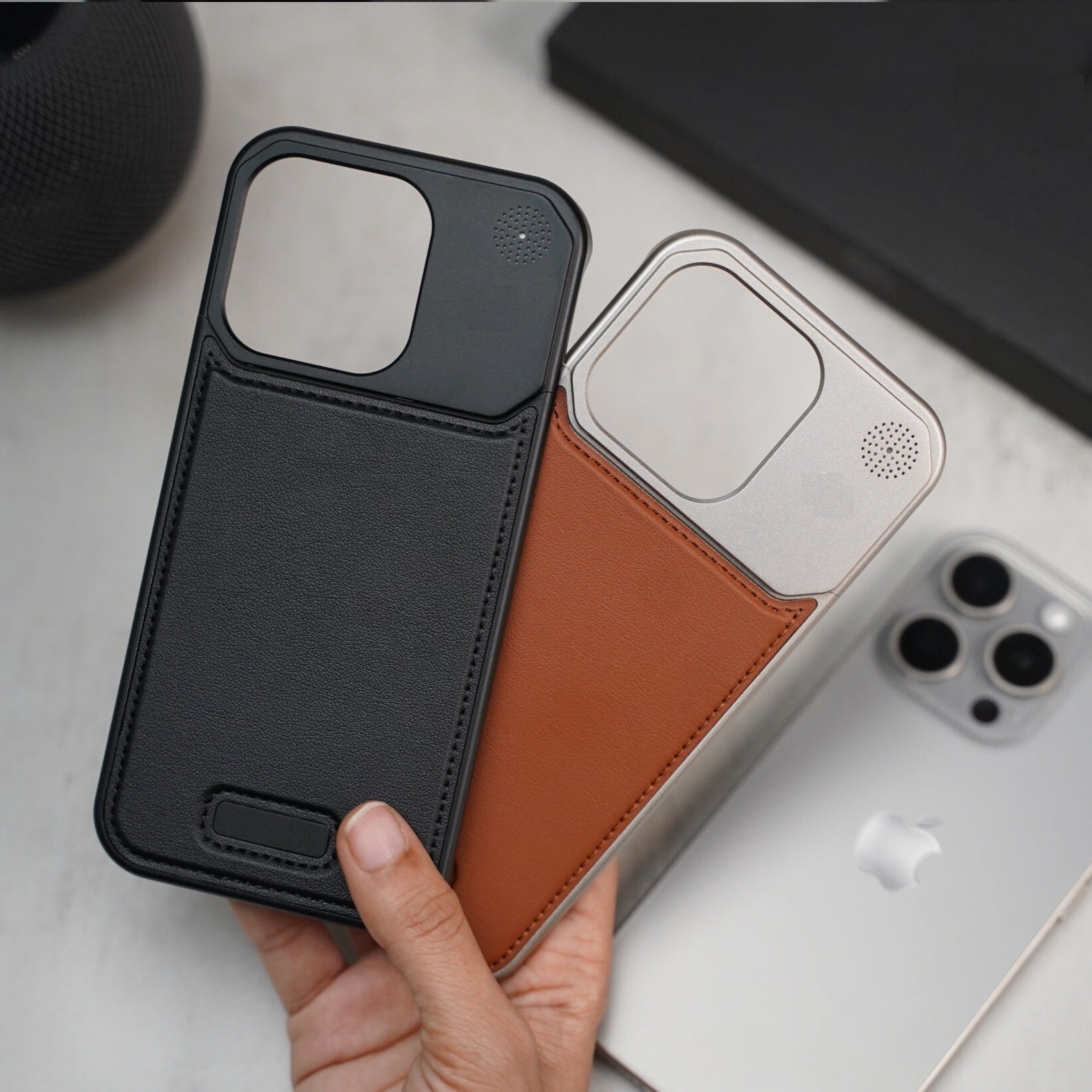 iPhone 16 Pro Max Super Slim AeroFLex Metal Frame Less Leather Case with Magsafe - Brown