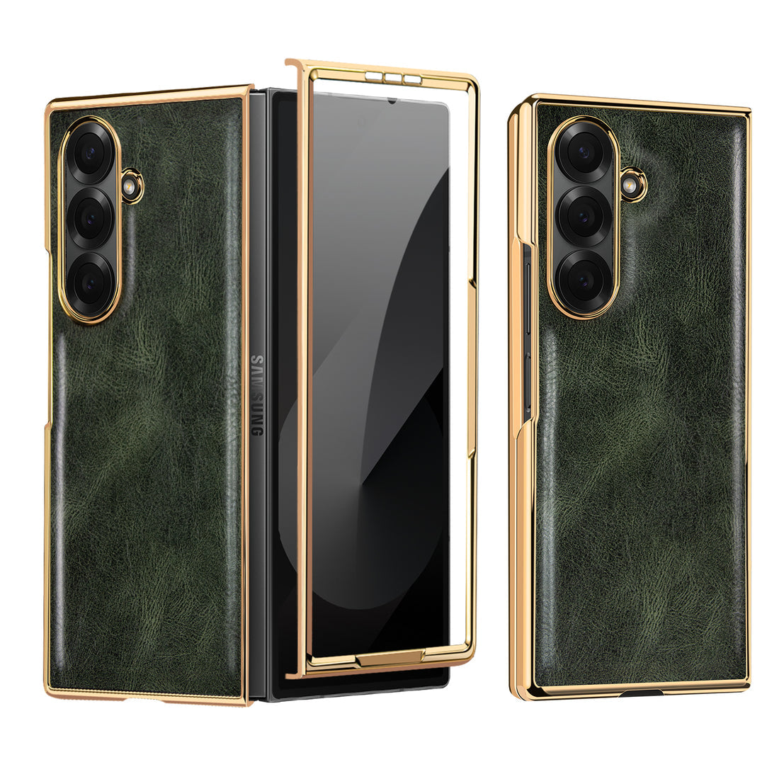 Galxy fold 6 leather chrome slim with stand front glass case