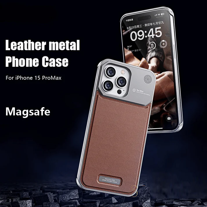 iPhone 16 Pro Super Slim AeroFLex Metal Frame Less Leather Case with Magsafe - Brown