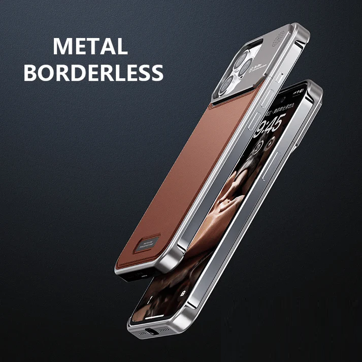 iPhone 16 Pro Super Slim AeroFLex Metal Frame Less Leather Case with Magsafe - Brown